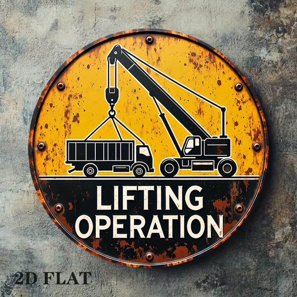 Heavy Equipment Sign - Letrero Metálico 2D Redondo de 20cm,